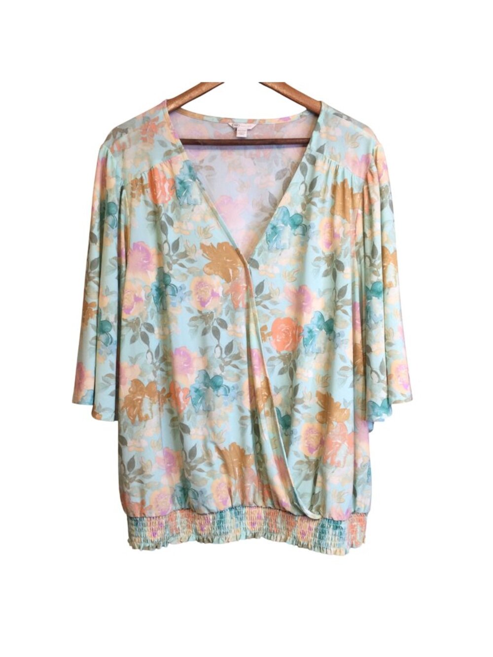 Cato Womens Plus Size Floral Blouse 18/20W Bell Sleeves Stretchy Grandmillennial